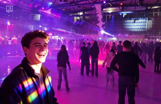 Besucher eines echten Eisdisco-Events der Eissporthalle